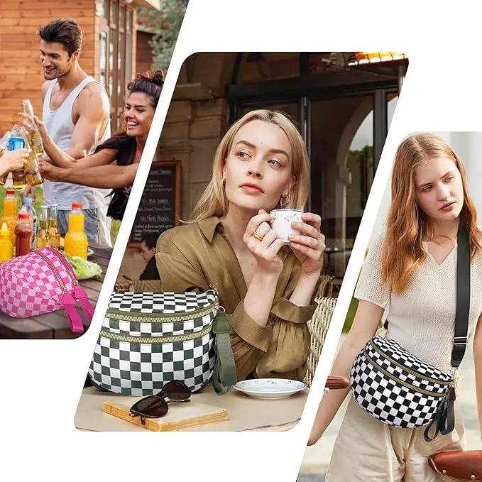 Women's Checkered Crossbody Bag, Large Capacity Nylon Shoulder Bag with Adjustable Strap for Everyday Essentials