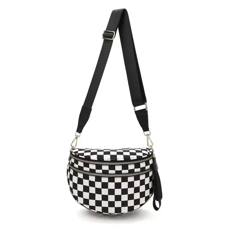 Women's Checkered Crossbody Bag, Large Capacity Nylon Shoulder Bag with Adjustable Strap for Everyday Essentials