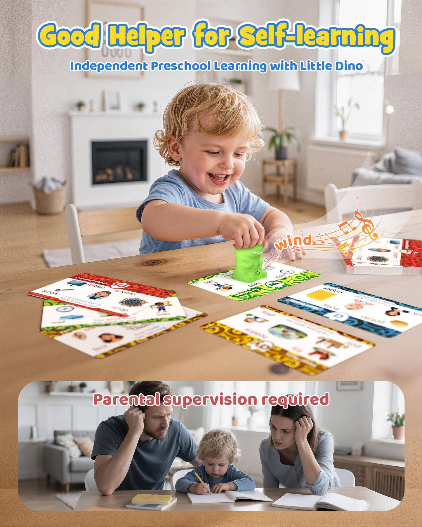 Dinosaur Talking Flash Cards for Kids, Interactive Learning Cards with Montessori Phonics & Sight Words, 148 Cards 592 Words Educational Toy