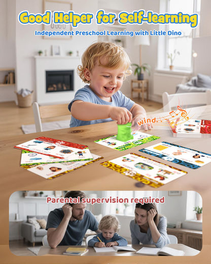 Dinosaur Talking Flash Cards for Kids, Interactive Learning Cards with Montessori Phonics & Sight Words, 148 Cards 592 Words Educational Toy